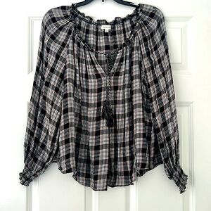 Max Studio Plaid Patterned Boho Blouse. Sz S